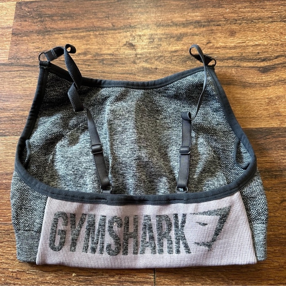 Gymshark Gray Sports Bra pink logo